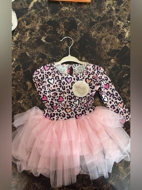 Bamboo Tutu Pink Heart Leopard Tulle Dress for Girls